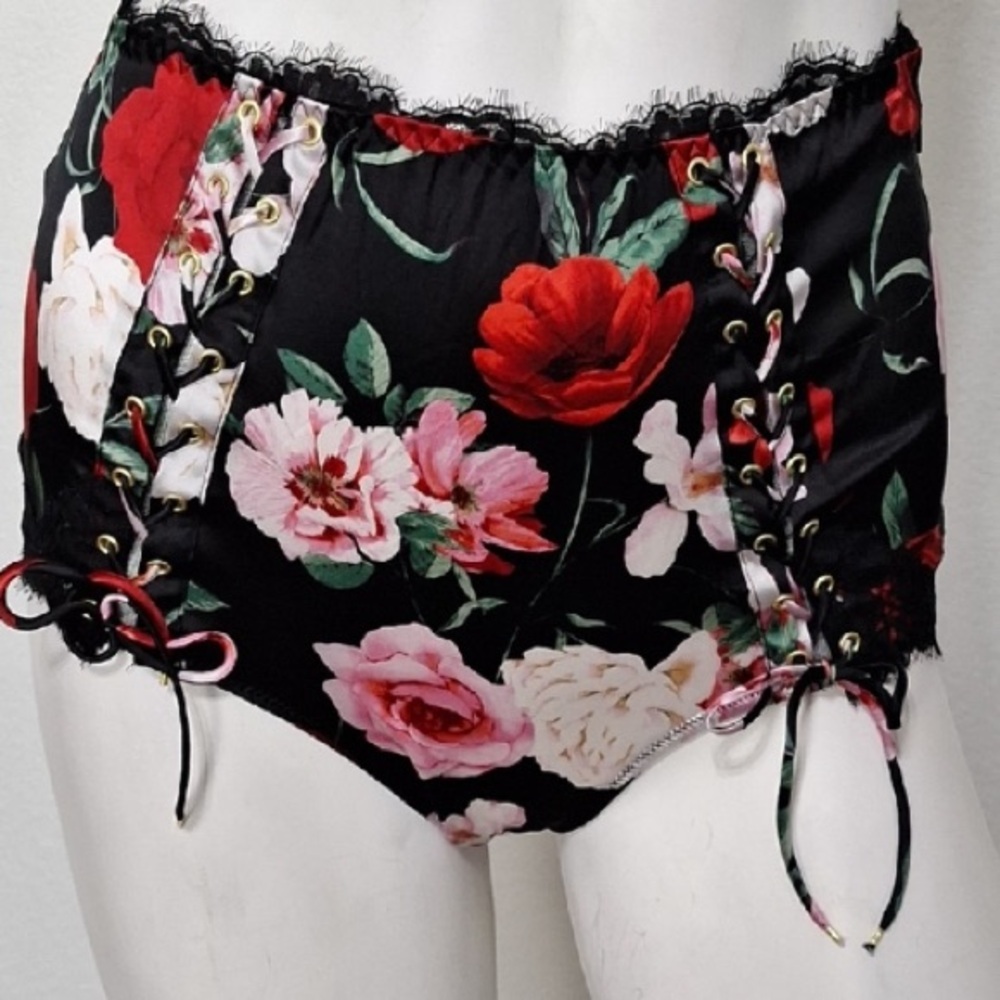 Victoria's Secret Black Floral Lace-Up Panties - Picture 4 of 10